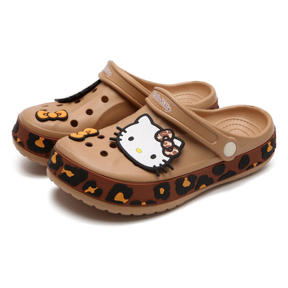 Hello KT Leopard Print Clogs Slip on Water Casual Sandal Shoes