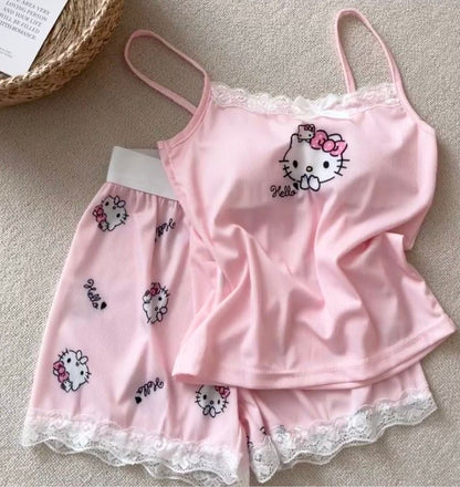 Hello KT Pink Lace Bralette & Shorts Set