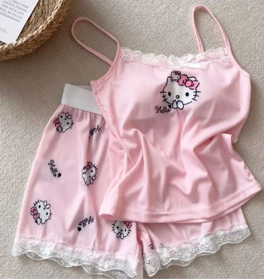 Hello KT Pink Lace Bralette & Shorts Set