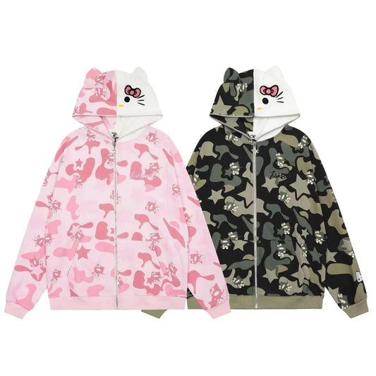 Hello KT Camouflage Hoodies Oversized Jacket