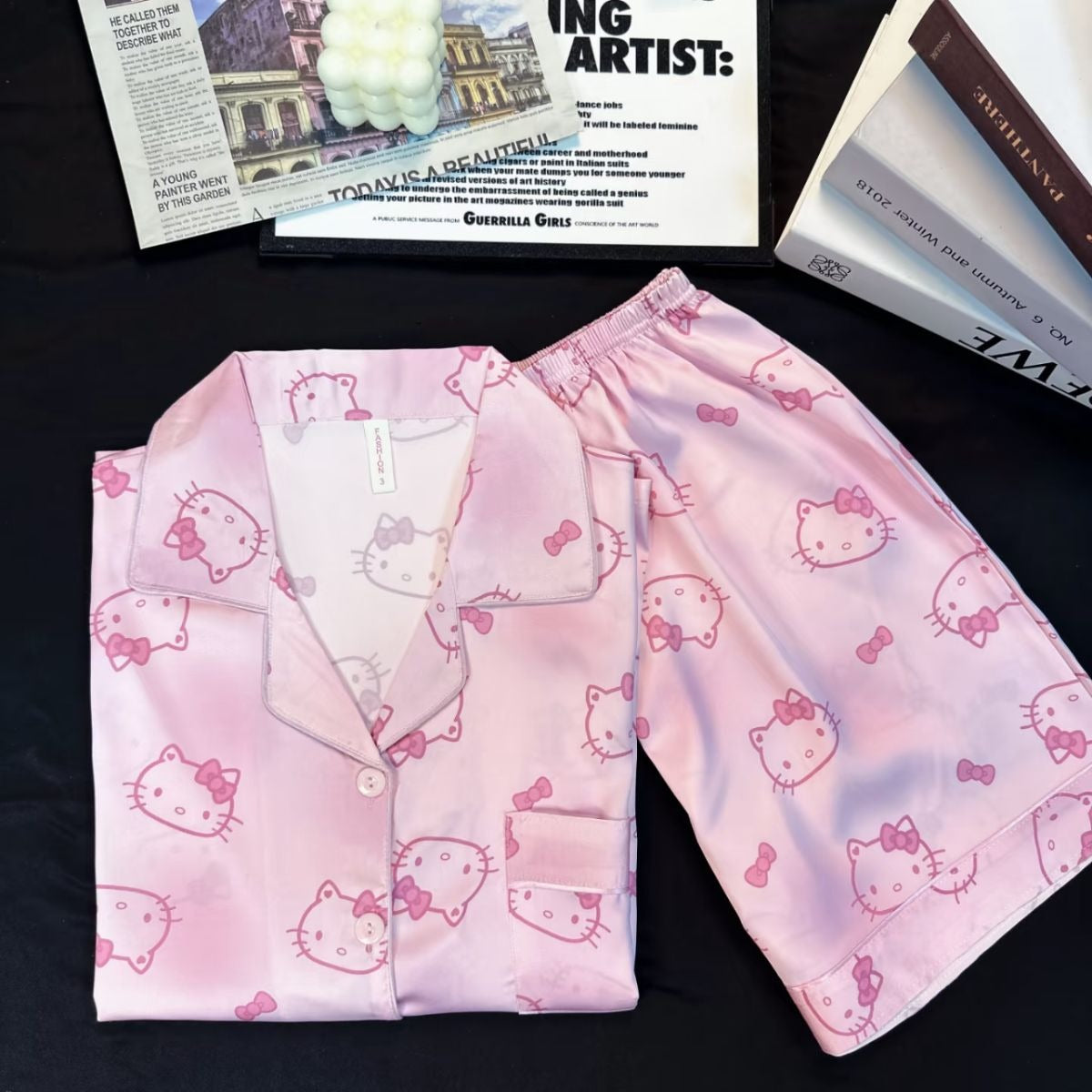 Pink Satin Hello KT Pajama Set