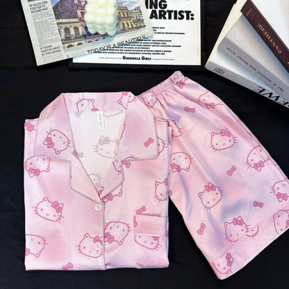 Pink Satin Hello KT Pajama Set