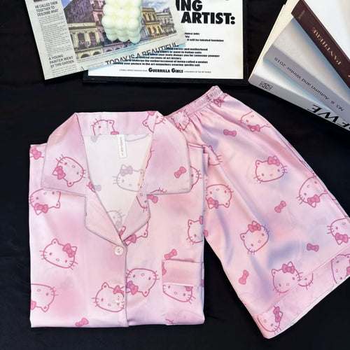 Pink Satin Hello KT Pajama Set