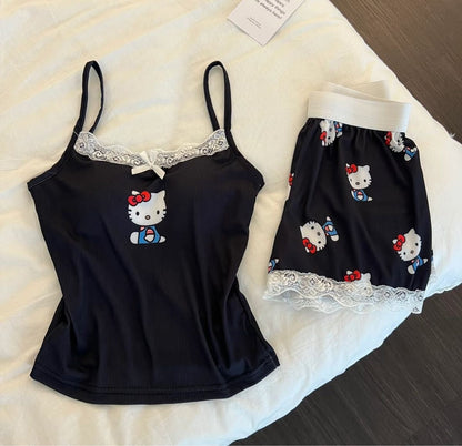 Hello KT Black Lace Bralette & Shorts Set