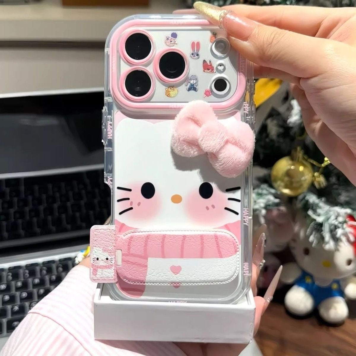 Hello KT Pink Bow Scarf Stand Phone Case