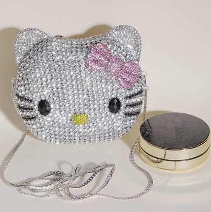 Hello KT Rhinestone Evening Bag, Handmade Full Crystal Crossbody Chain Purse