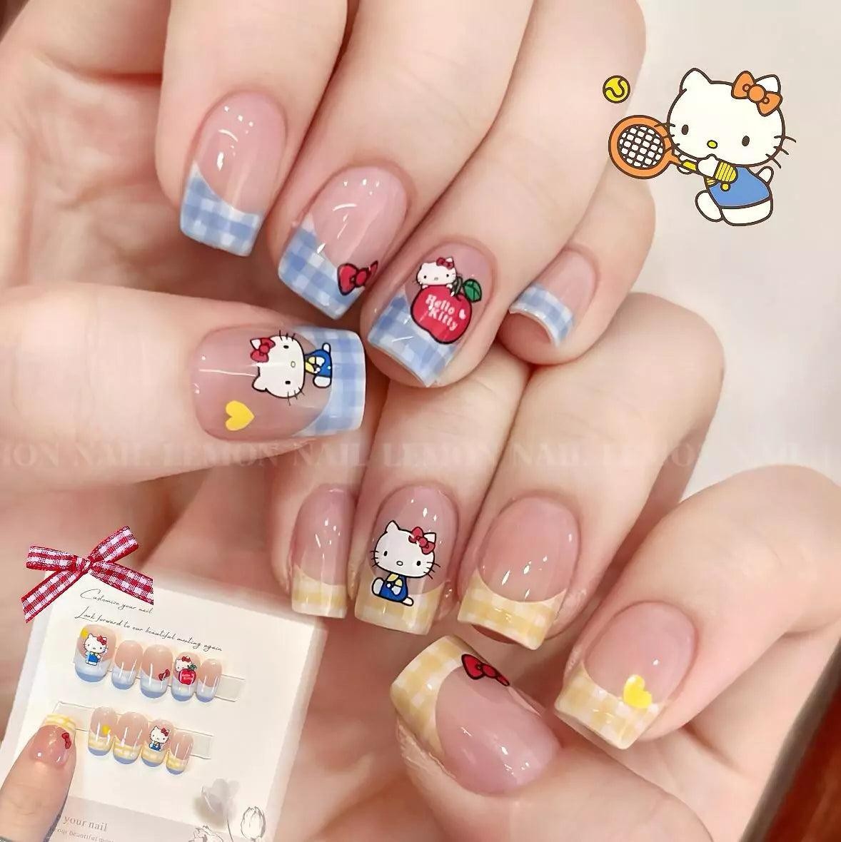 Hello KT Plaid French Press-On Nail Set