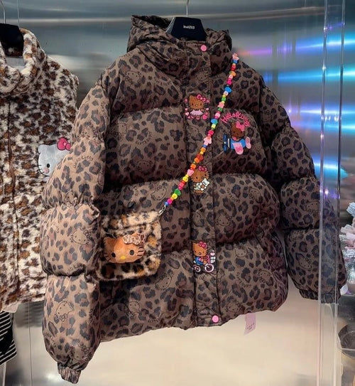 Hello KT Leopard Print Signature Plush Coat&Fluffy Bag