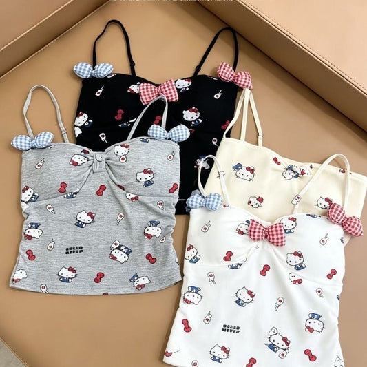 Hello KT Bow Cami Tank Top with Built-in Bra