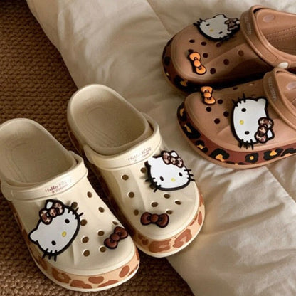 Hello KT Leopard Print Clogs Slip on Water Casual Sandal Shoes