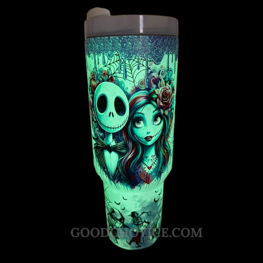 Sally & Jack Skellington Midnight Magic Glow-in-the-Dark 40 Oz Tumbler 🖤💀✨🎃 Limited Edition