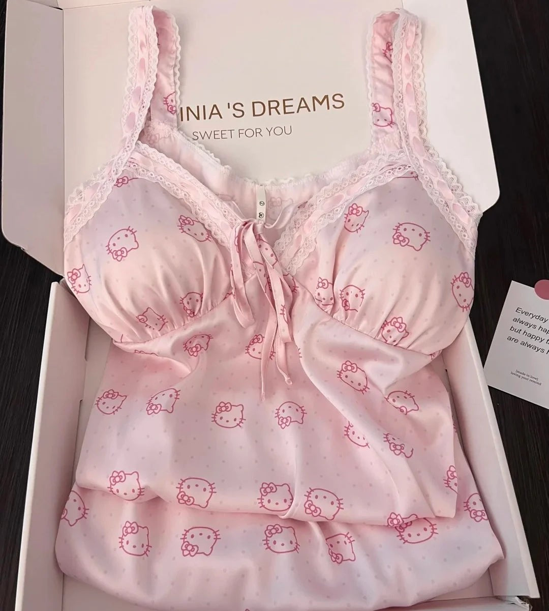 Hello KT Pink Lace Silken Whisper Camisole Dress