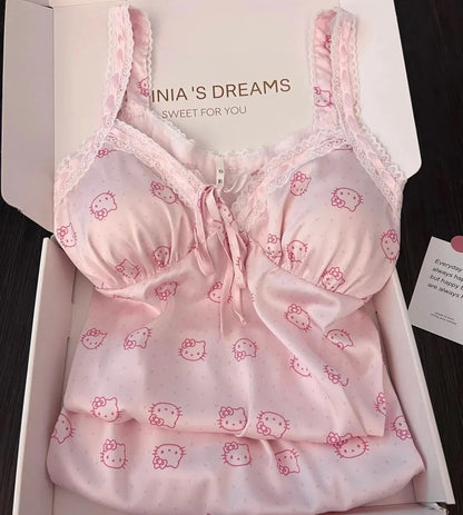 Hello KT Pink Lace Silken Whisper Camisole Dress
