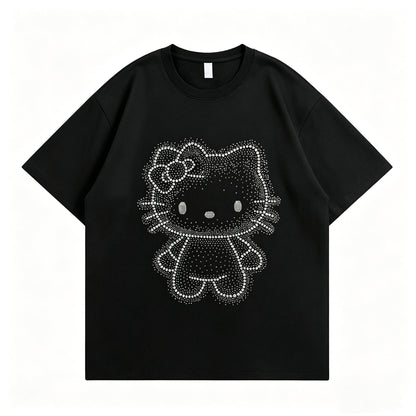 Sparkle Rhinestone Hello KT Oversized Cotton Tee