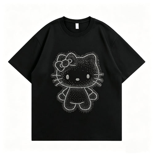 Sparkle Rhinestone Hello KT Oversized Cotton Tee