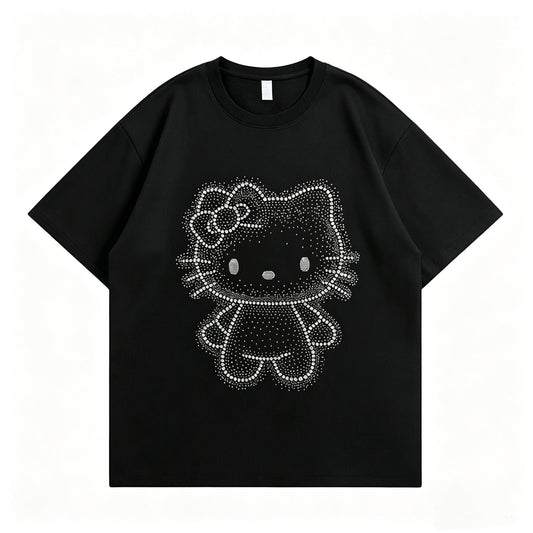 Sparkle Rhinestone Hello KT Oversized Cotton Tee