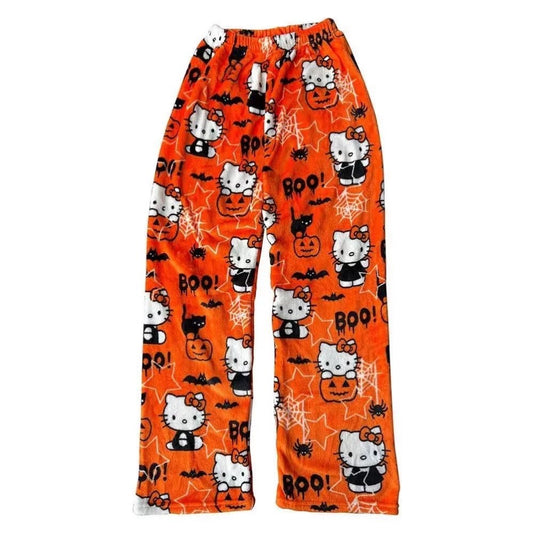 Hello KT Halloween Fluffy Fleece Warm Pajamas Pants