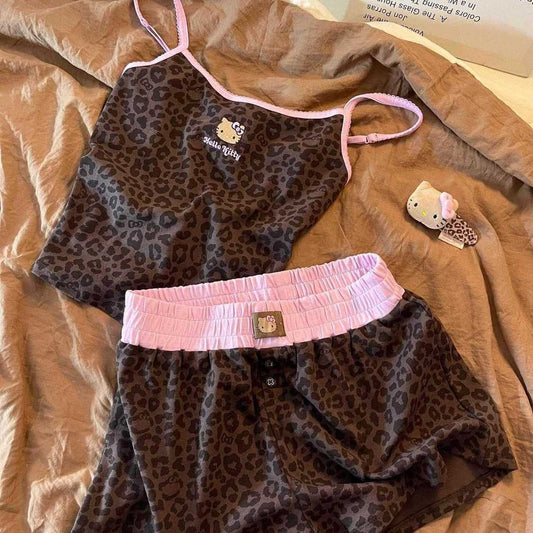 Leopard Print Hello KT Lingerie Pajama Set