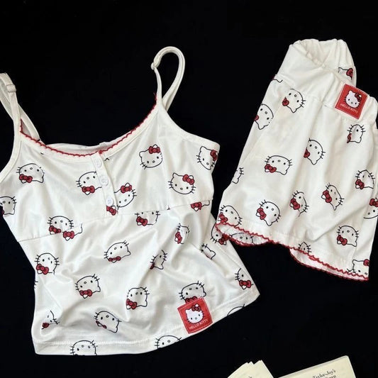Hello KT White Sweety Sleepwear Top with Shorts Pj Set