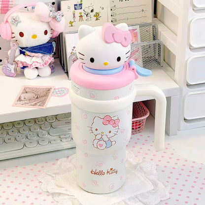 🎀Hello KT Kawaii Insulated Tumbler With 3D Topper, 700ml Travel Coffee Mug