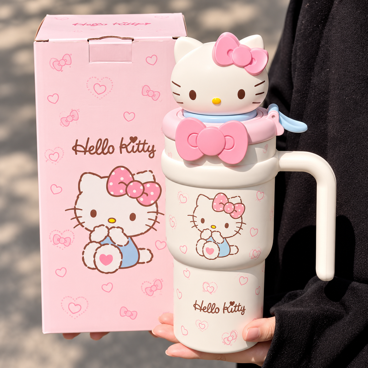🎀Hello KT Kawaii Insulated Tumbler With 3D Topper, 700ml Travel Coffee Mug