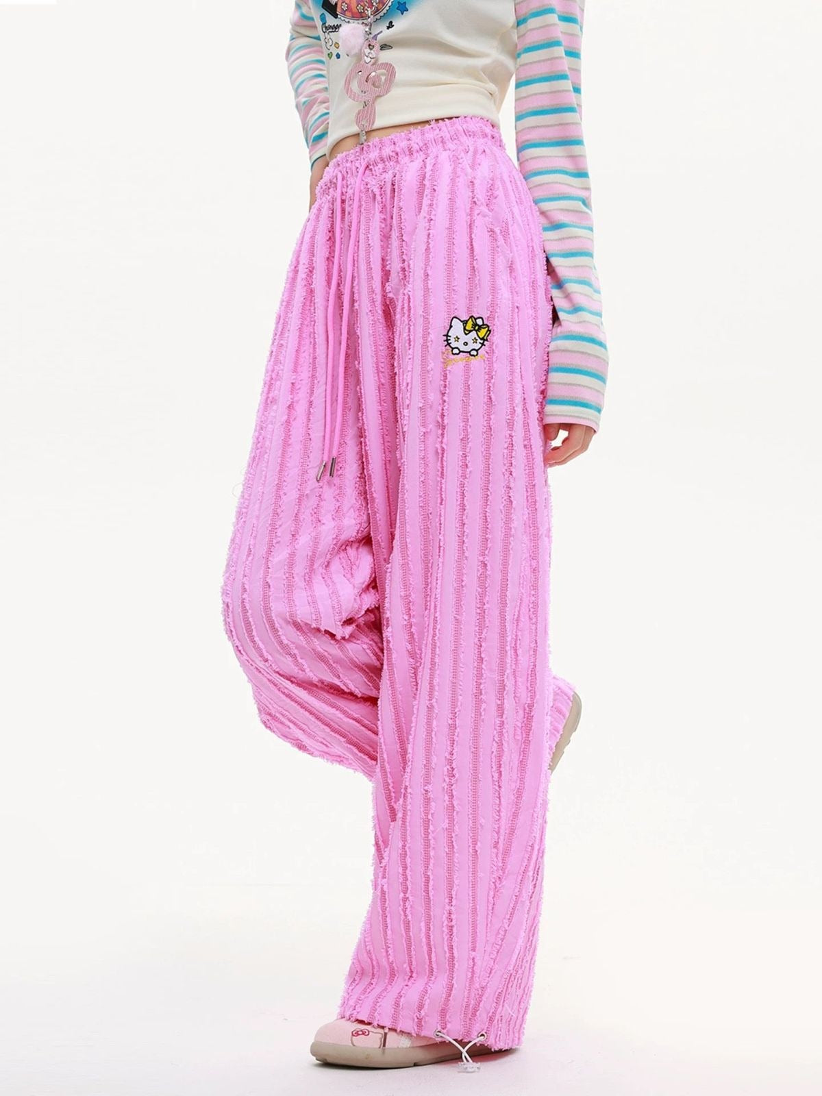 Hello KT Sweet Rebel Distressed Stripe Pants