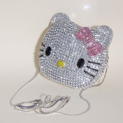 Hello KT Rhinestone Evening Bag, Handmade Full Crystal Crossbody Chain Purse