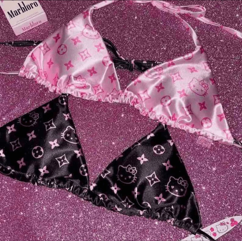 Hello KT Sweetheart Satin Bikini&Shorts Set