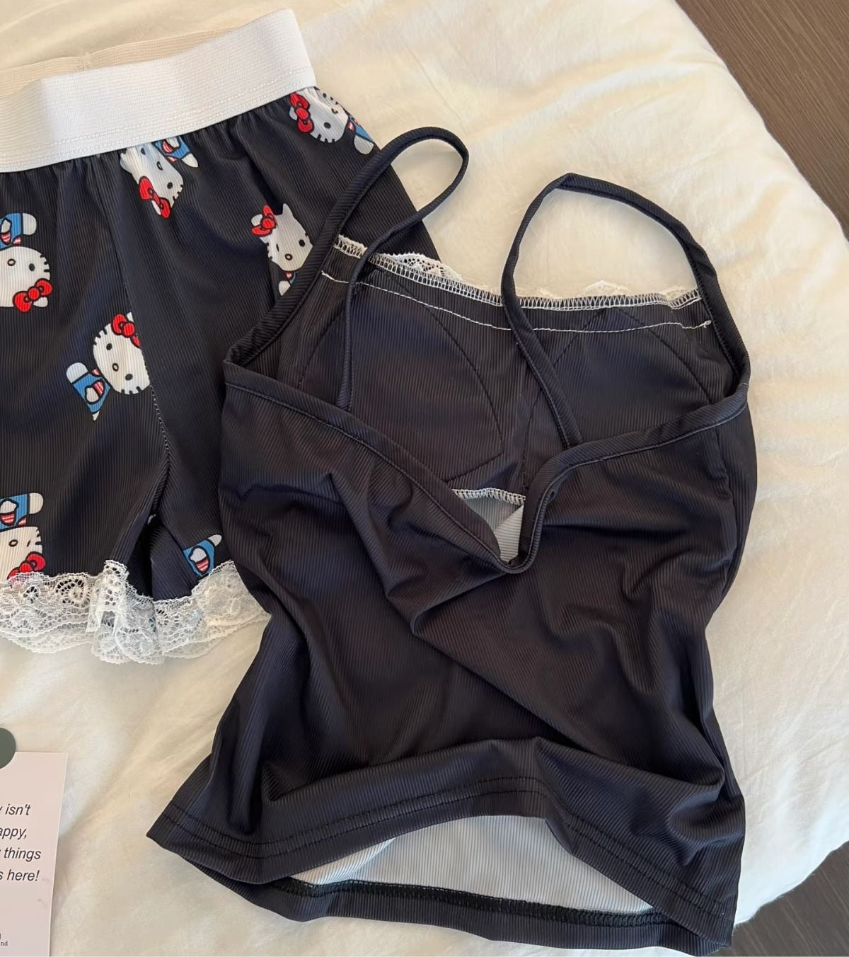 Hello KT Black Lace Bralette & Shorts Set