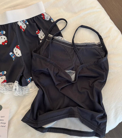 Hello KT Black Lace Bralette & Shorts Set