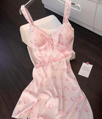 Hello KT Pink Lace Silken Whisper Camisole Dress