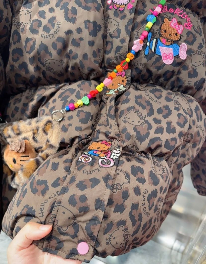 Hello KT Leopard Print Signature Plush Coat&Fluffy Bag