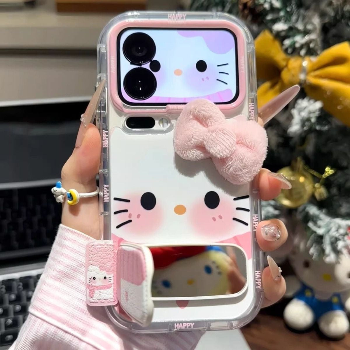 Hello KT Pink Bow Scarf Stand Phone Case
