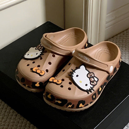 Hello KT Leopard Print Clogs Slip on Water Casual Sandal Shoes
