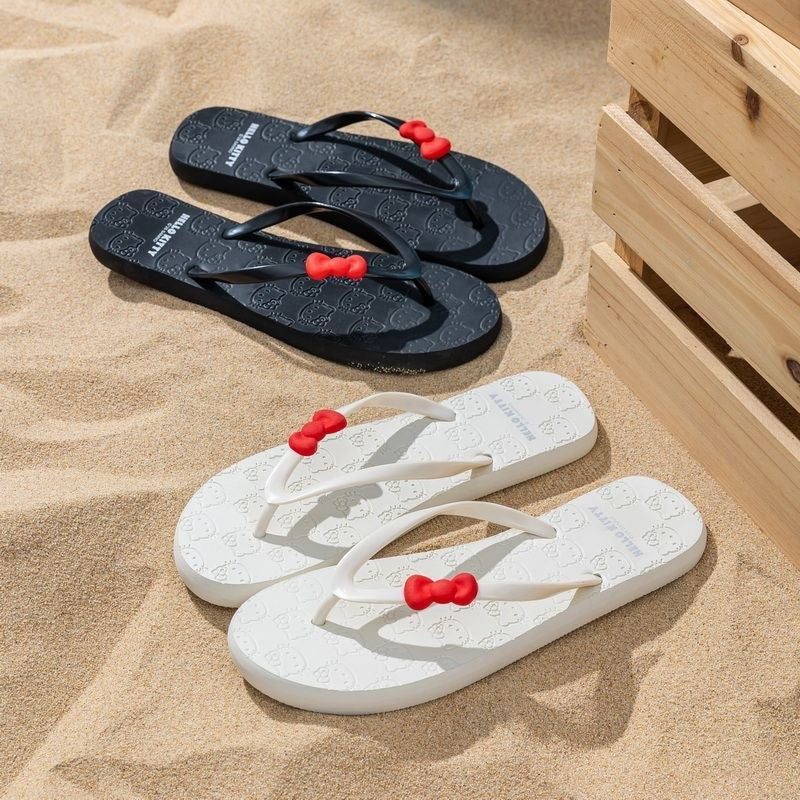 Hello KT 3D Red Bow Summer Beach Flip Flops