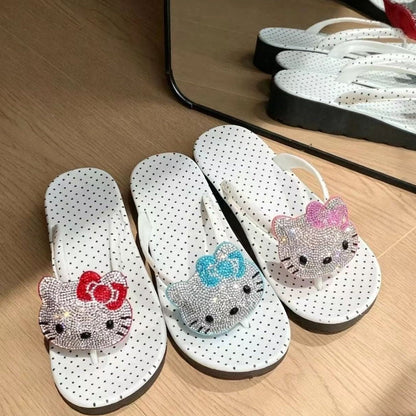 Rhinestone Hello KT Polka Dot Flip Flops