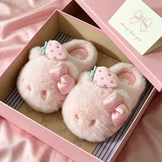 🍓Pink Strawberry Hello KT Fluffy Slippers