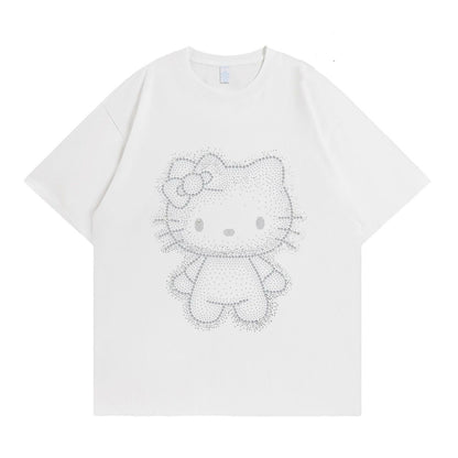 Sparkle Rhinestone Hello KT Oversized Cotton Tee