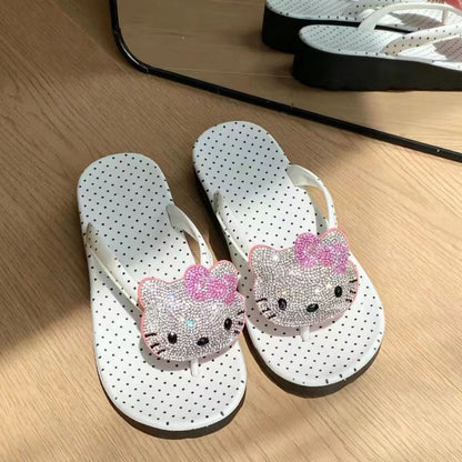 Rhinestone Hello KT Polka Dot Flip Flops