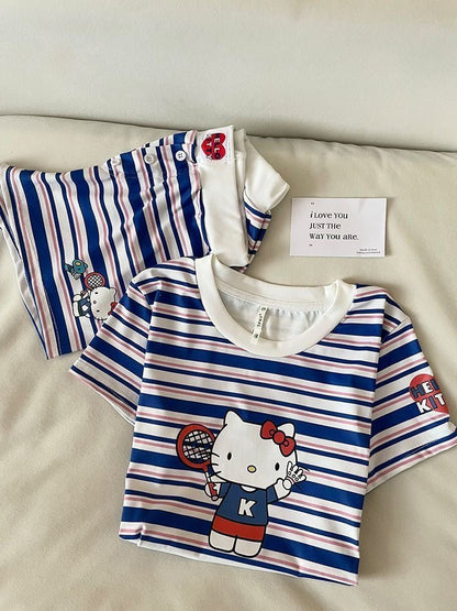 Hello KT Cute&Comfy Soft Girlie Striped Pajamas❤️💙🤍