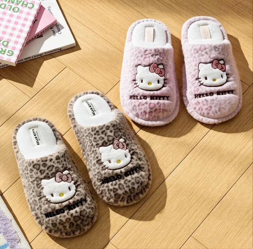 Hello KT Leopard Fluffy Slipper