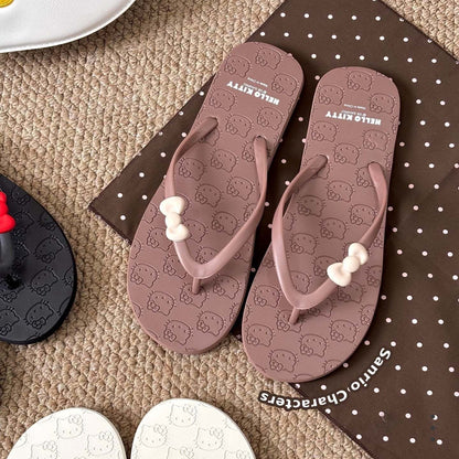 Hello KT 3D Red Bow Summer Beach Flip Flops