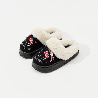 Hello KT Faux-Fur Trim & Bow Accent Plush Slippers