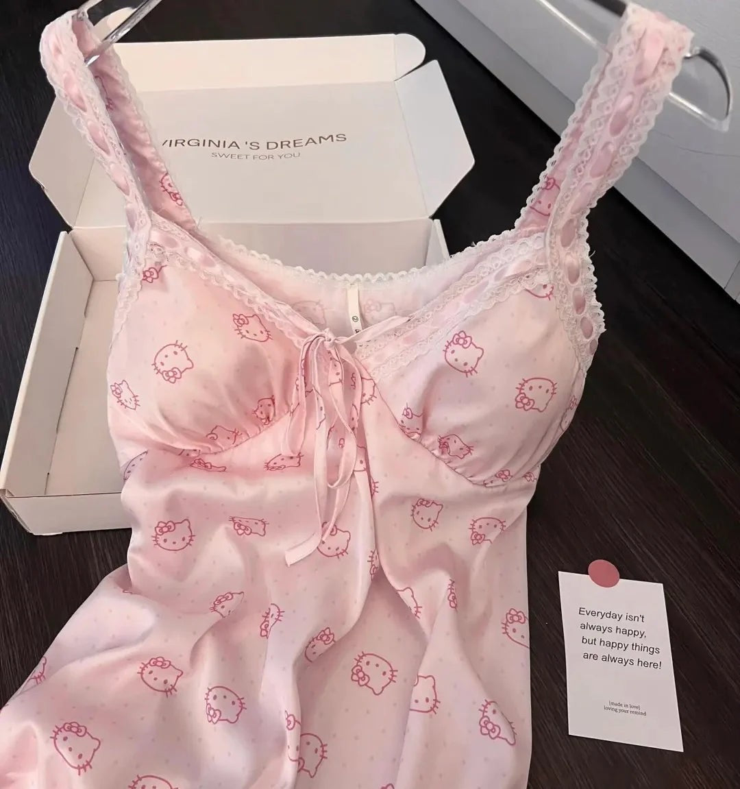 Hello KT Pink Lace Silken Whisper Camisole Dress