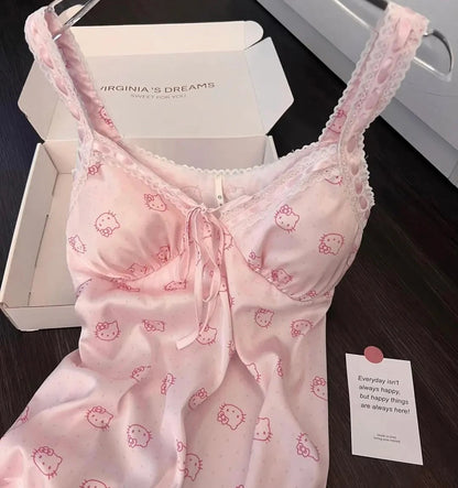 Hello KT Pink Lace Silken Whisper Camisole Dress