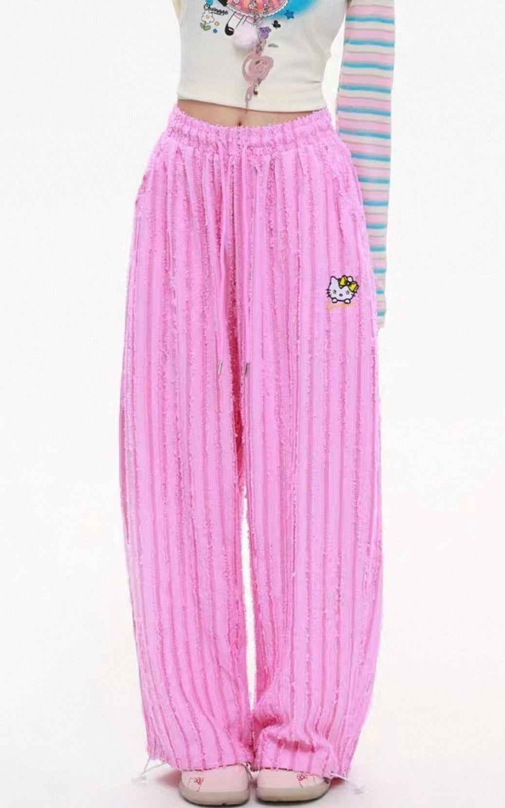 Hello KT Sweet Rebel Distressed Stripe Pants