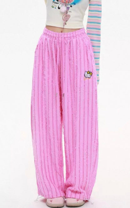 Hello KT Sweet Rebel Distressed Stripe Pants