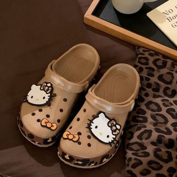 Hello KT Leopard Print Clogs Slip on Water Casual Sandal Shoes