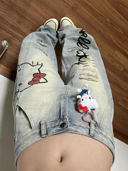 Hello KT Graffiti Wide Leg Jeans