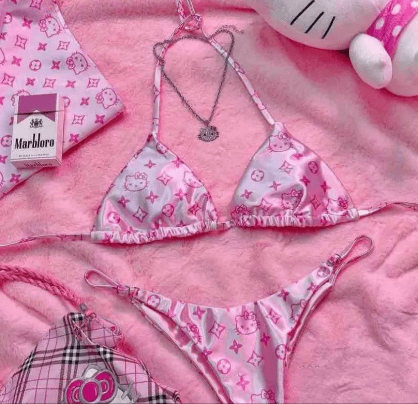 Hello KT Sweetheart Satin Bikini&Shorts Set